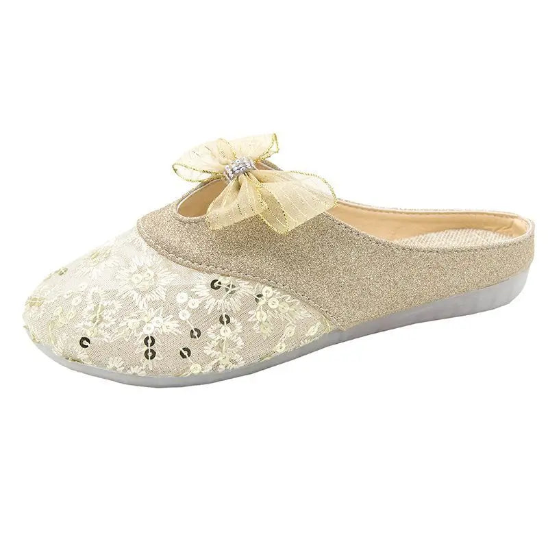 Women's Mesh Bow Rhinestone Slide Sandals – Summer Flats Women's Slide Sandals Axl Gold 40