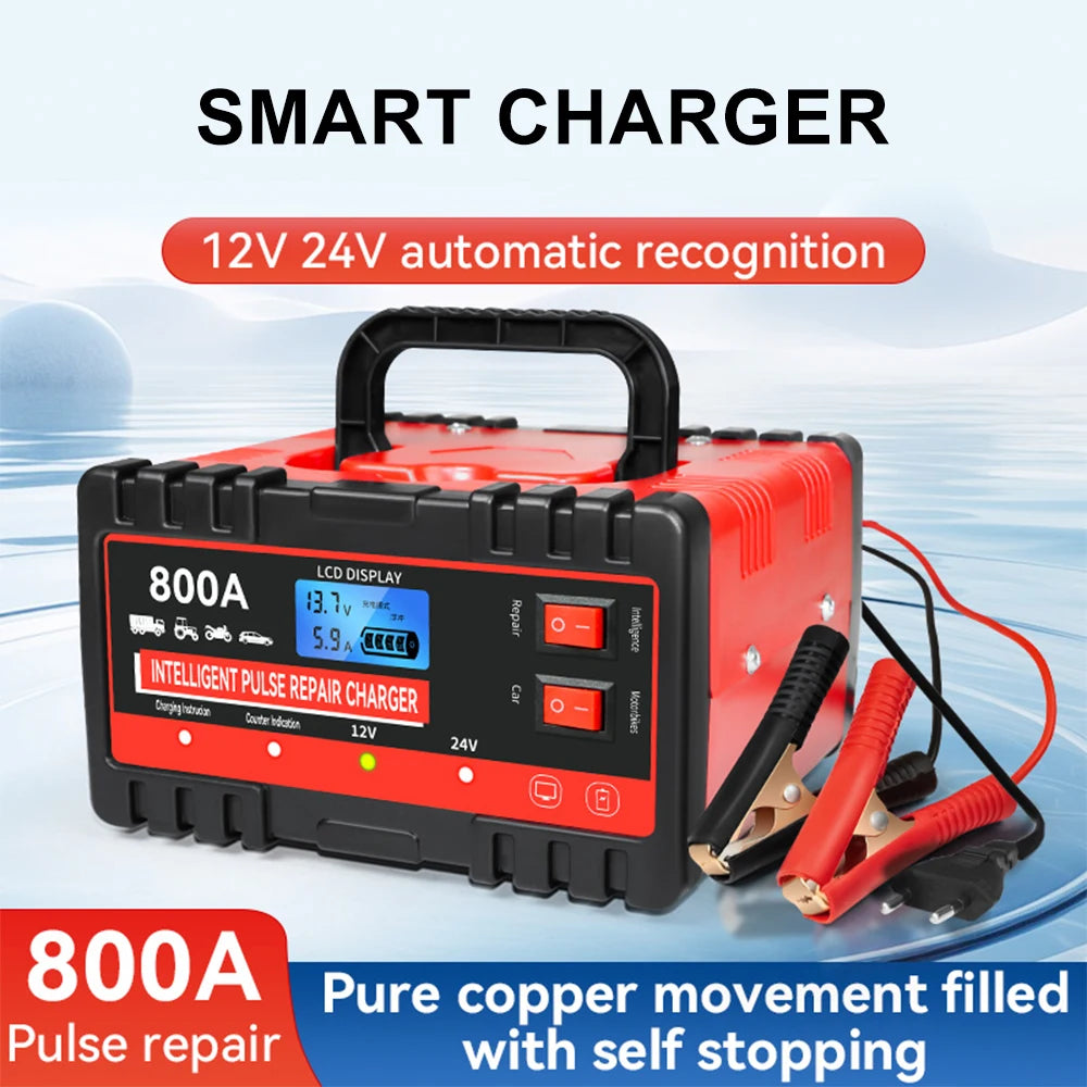 Smart 12V/24V Car Battery Charger – LCD Pulse Repair Tool Battery Charger Axl