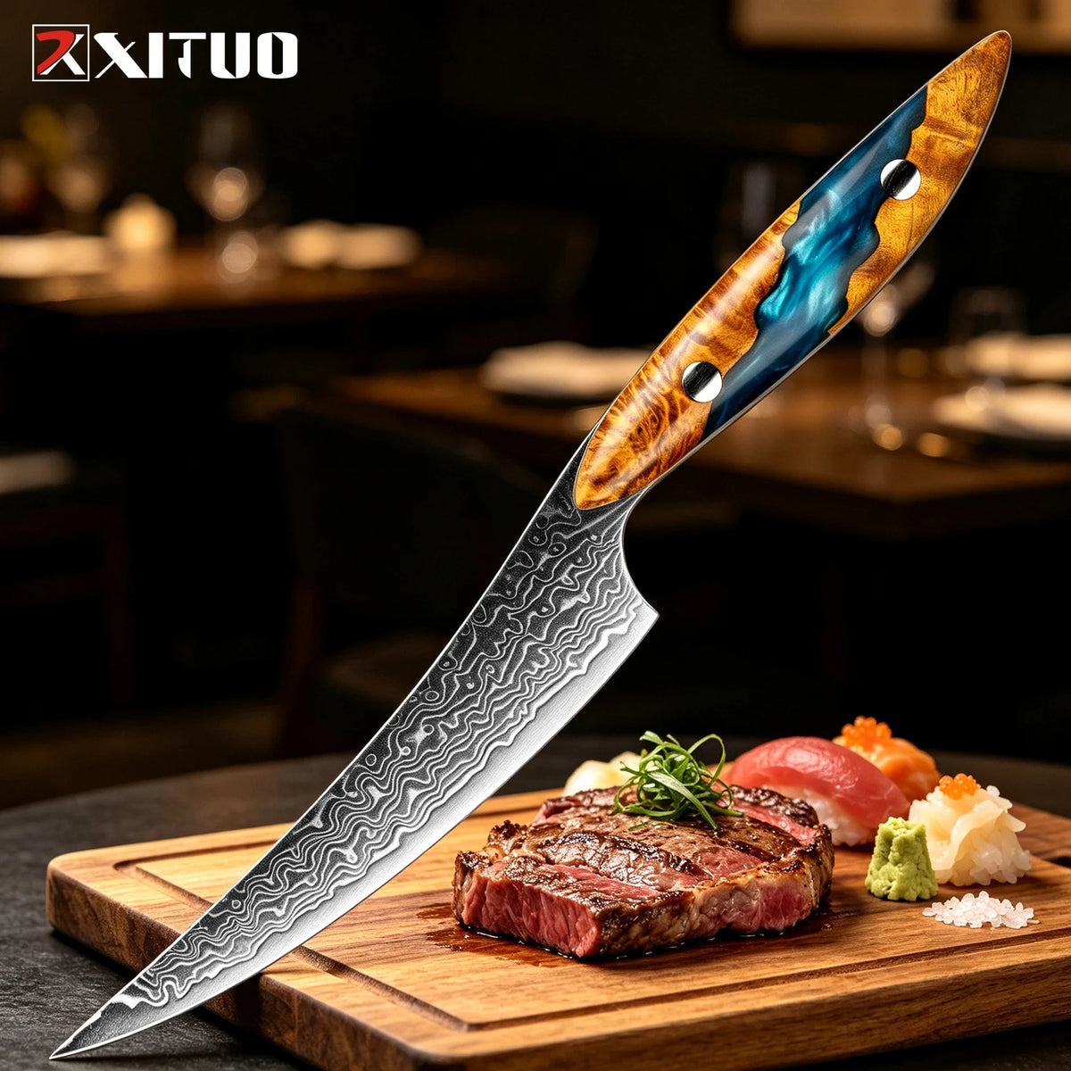 XITUO 5" VG-10 Damascus Steel Utility Knife | Full-Tang Damascus Utility Knife Axl Utility Knife