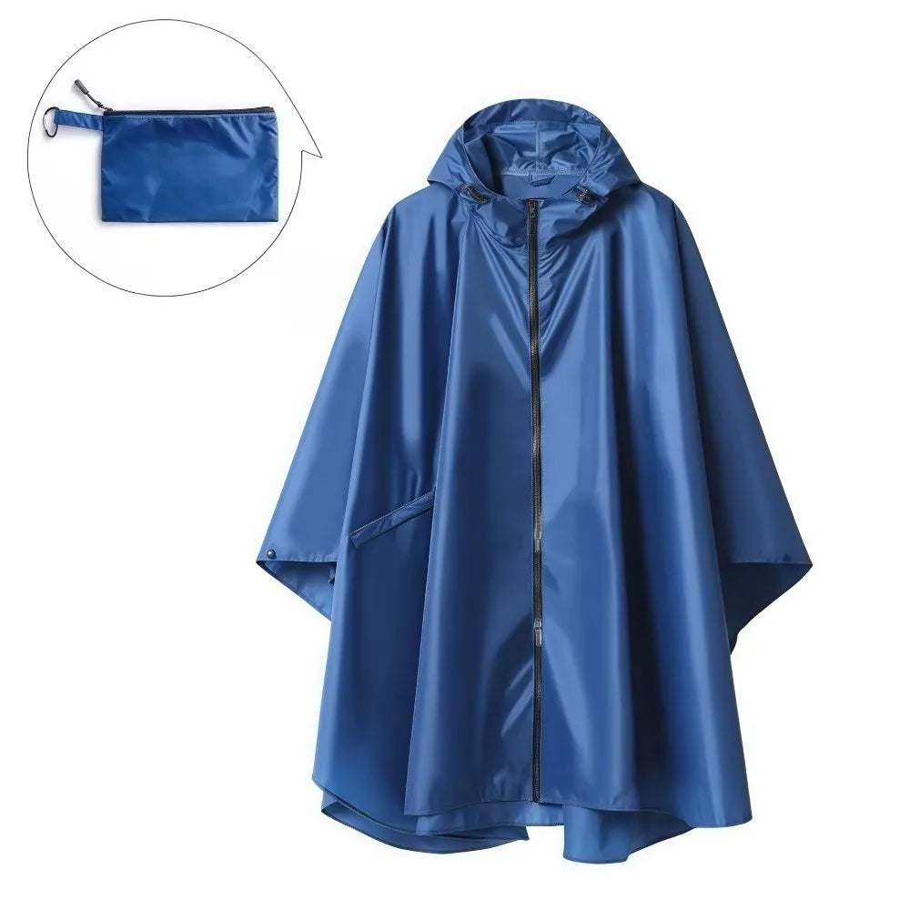 3-in-1 Waterproof Hooded Raincoat – Lightweight Hiking Poncho Outdoor Rain Poncho Axl Blue-Zipper style
