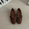 Women's Double Strap Mary Jane Flats – Vintage Suede Square Toe Mary Jane Flats Axl Dark Brown 36