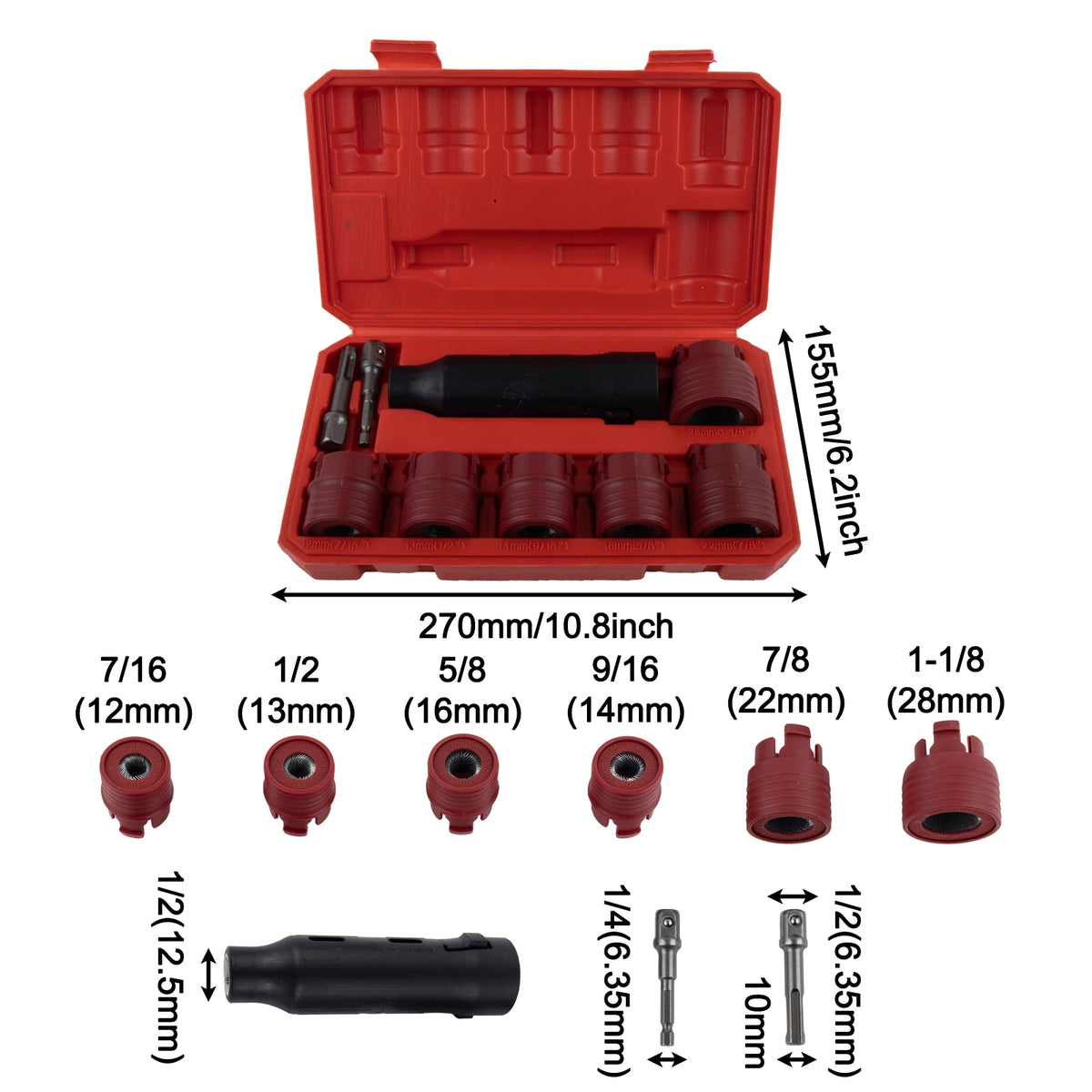9-Pc Car Wheel Stud Cleaner Brush Set 12–28mm Rust Removal Wheel Stud Cleaner Axl