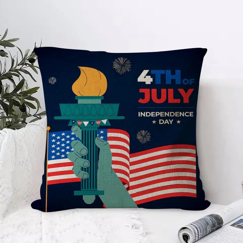 Independence Day Linen Cushion Cover – Patriotic Pillowcase Decorative Pillow Cover Axl White6 30X30cm