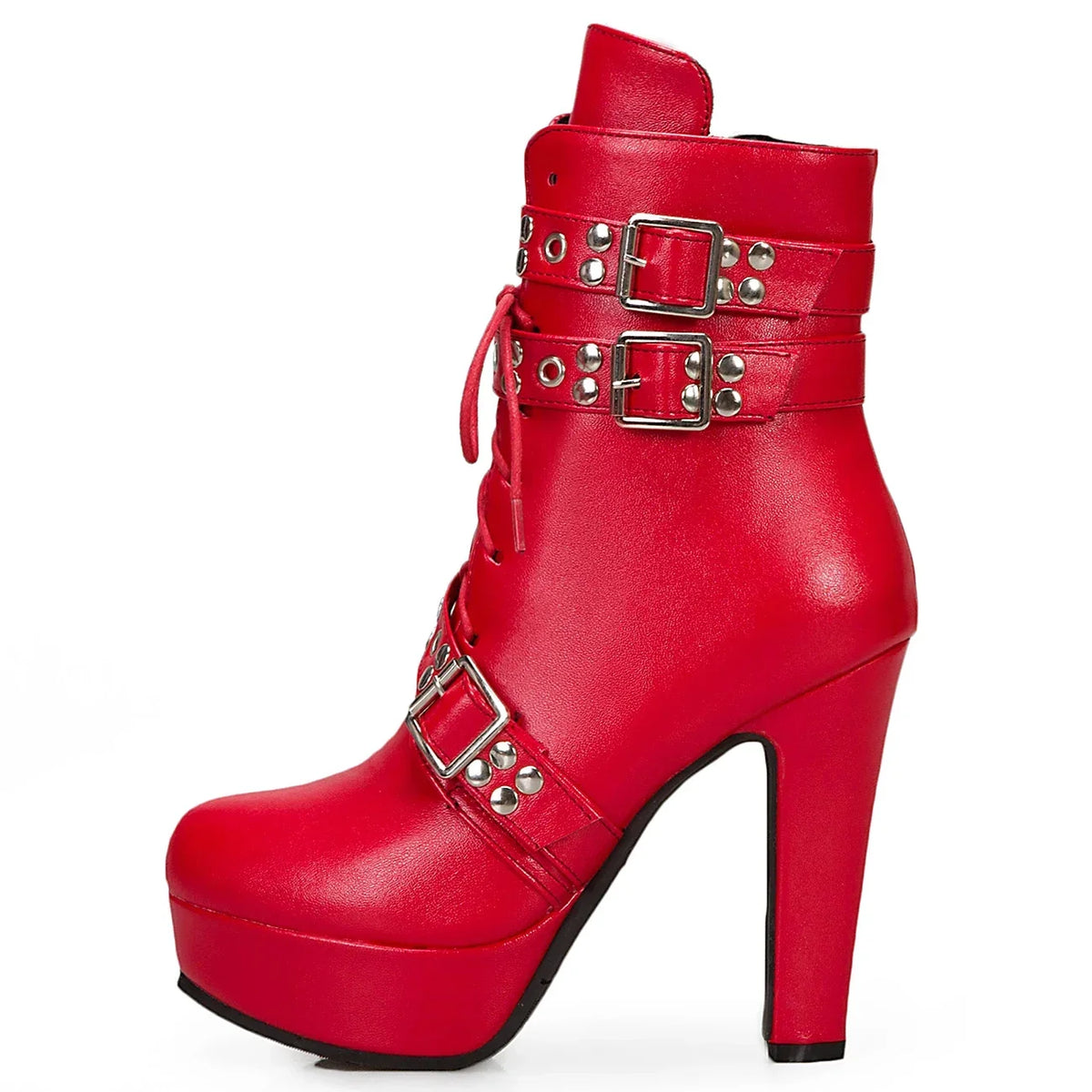 Women's Platform Ankle Boots – Square High Heel Zip Buckle Platform Ankle Boots Axl