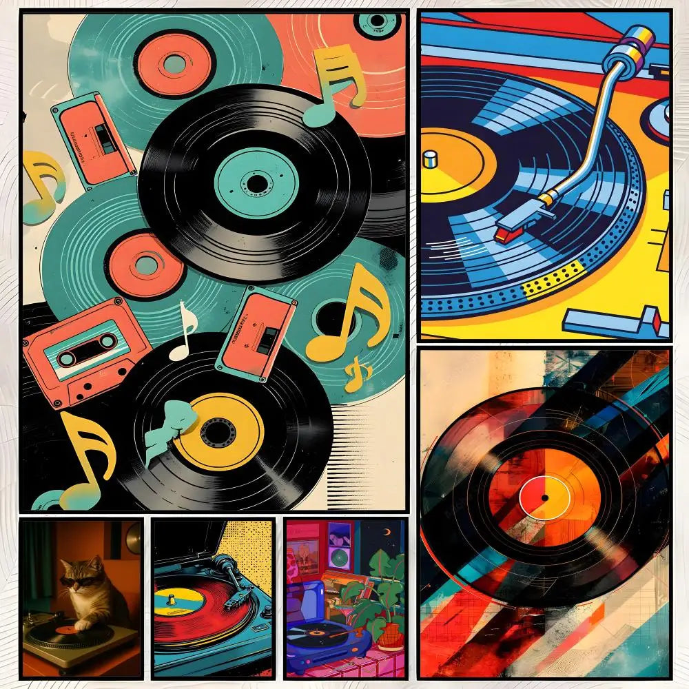 Colorful Record Player HD PVC Self-Stick Wall Art Poster Wall Art Poster Axl