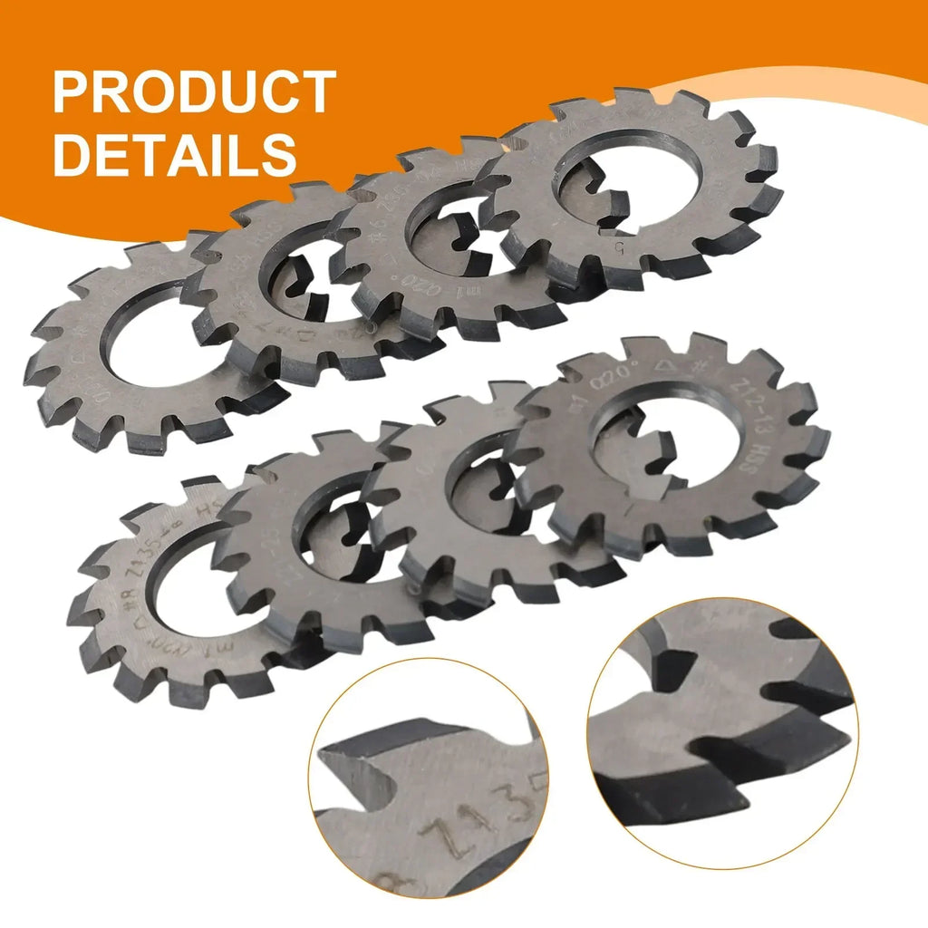 M1 HSS Involute Gear Cutter Set – 8-Piece, 20° Pressure Angle Gear Cutter Set Axl