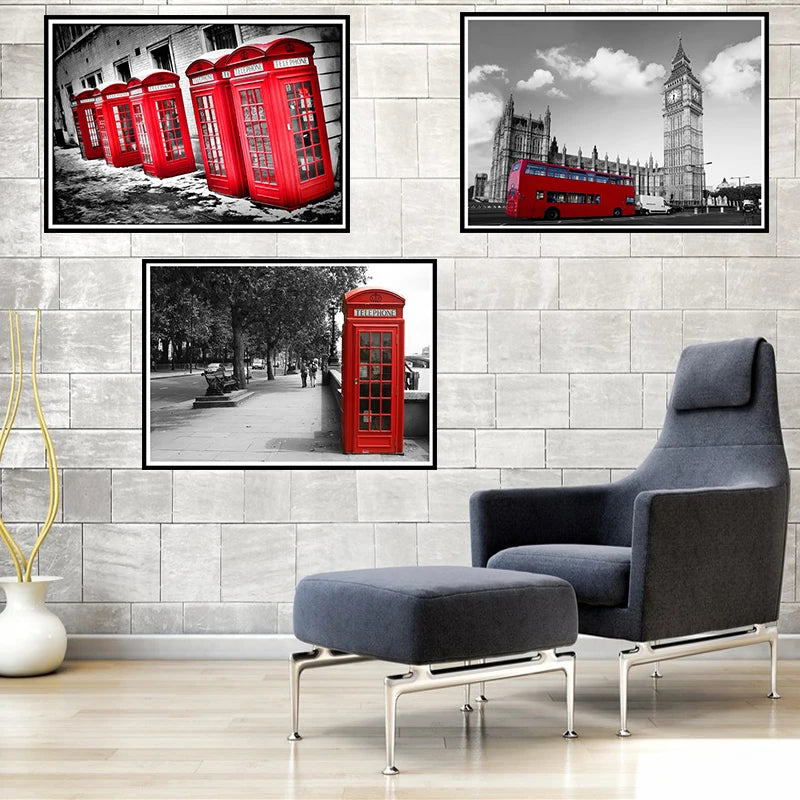 Black & Red Eiffel Tower Big Ben Frameless Wall Art Poster Wall Art Poster Axl