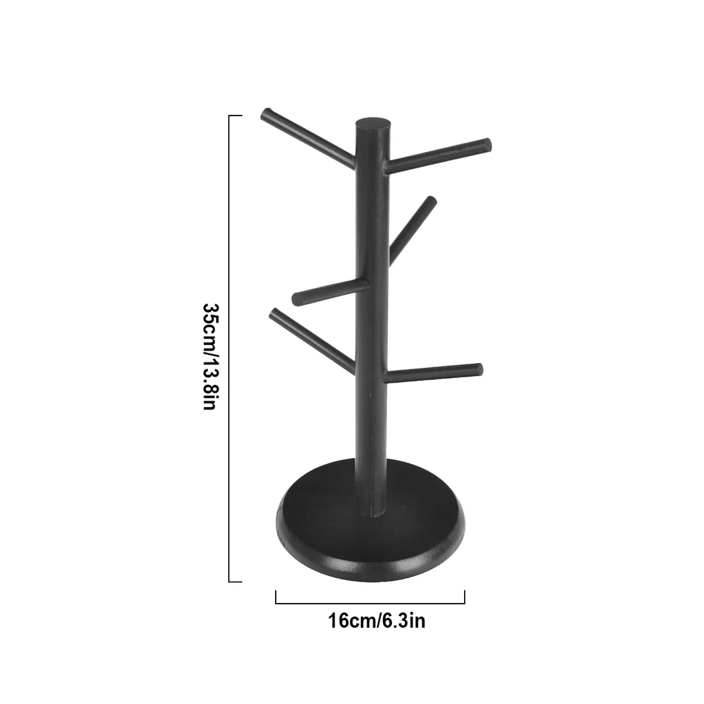 Bamboo Mug Tree Stand – 6-Cup Space-Saving Kitchen Organizer Mug Tree Stand Axl