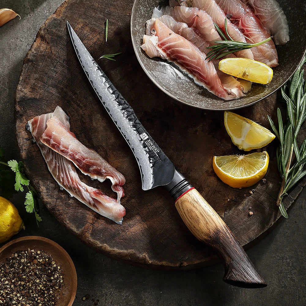 XINZUO 7.5" Damascus Steel Fillet Knife – 67-Layer Forged Blade Damascus Fillet Knife Axl
