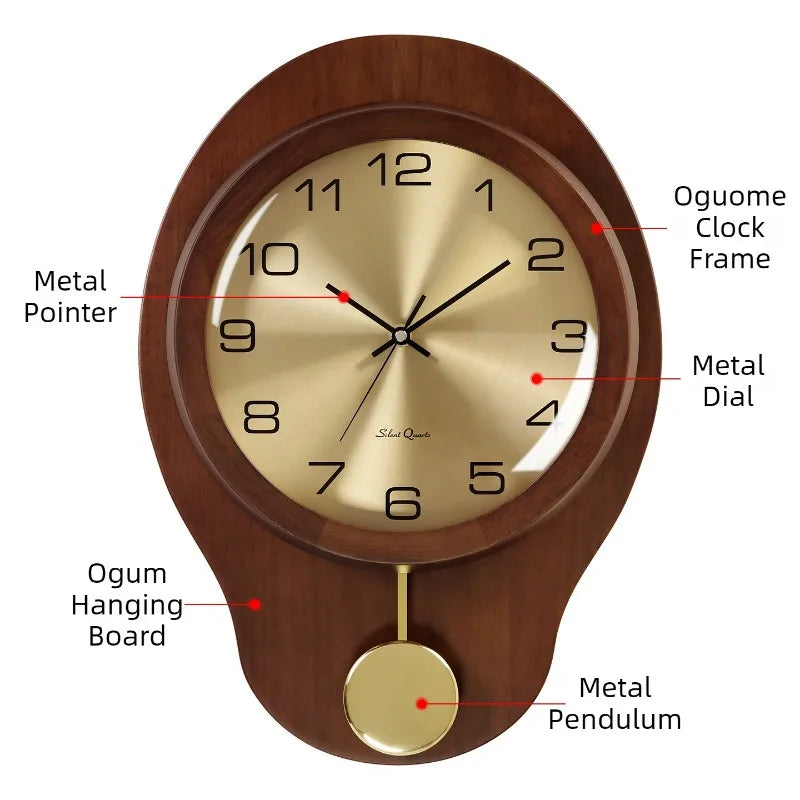 Modern Wood Pendulum Wall Clock – Silent Minimalist Decor Pendulum Wall Clock Axl