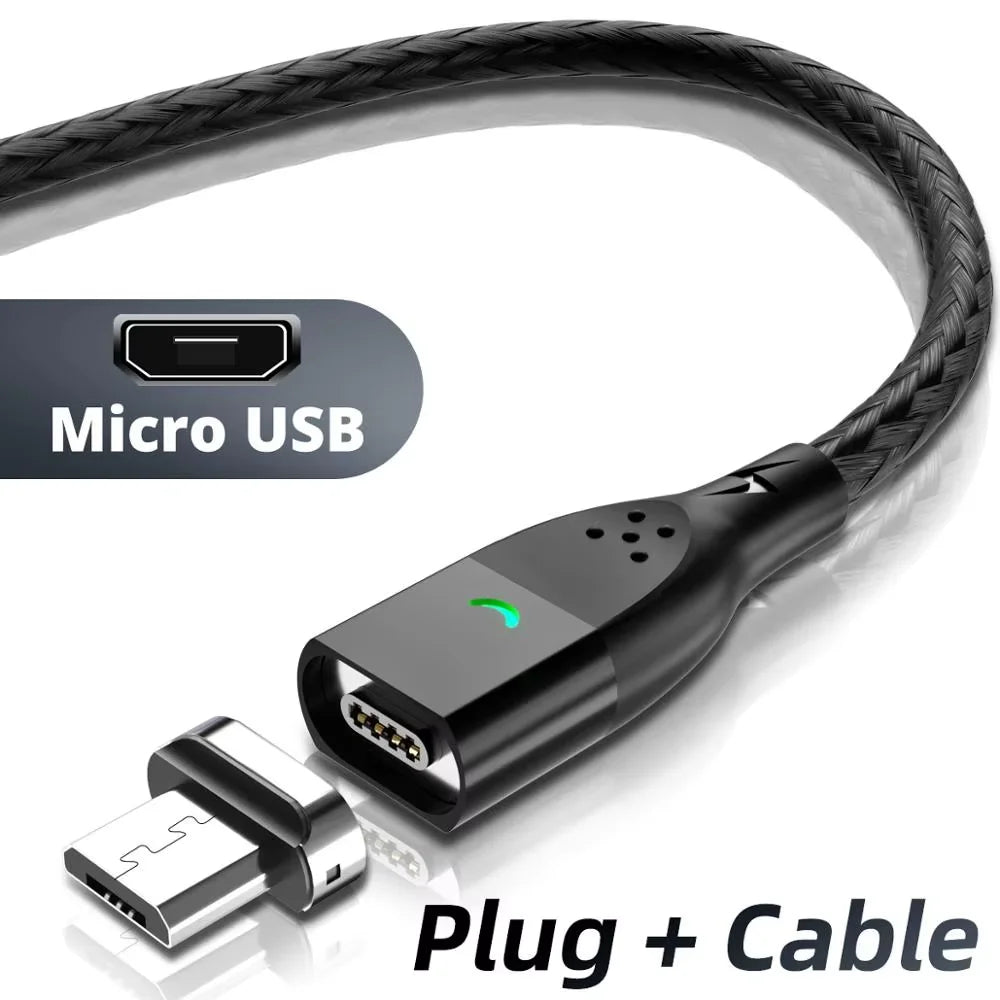 GUUGEI Magnetic USB-C & Micro USB Charging Cable for Android Magnetic Charging Cable Axl Micro Black Cable 2M
