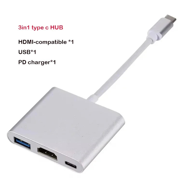 4-in-1 USB-C Hub – 4K HDMI, VGA, USB 3.0 & 100W PD Charging USB-C Multiport Hub Axl Silver 3 in 1 <=0.5m