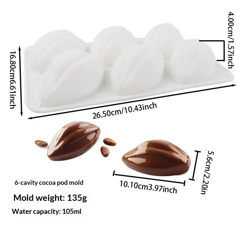 Cocoa Pod 6-Cavity Silicone Mousse Mold | Non-Stick Dessert Silicone Baking Mold Axl
