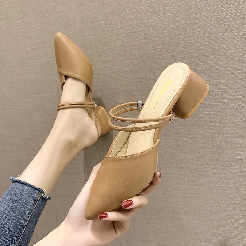 Women's Wedge Heel Pointed Toe Slip-On Sandals | Summer Wedge Sandals Axl 42 Apricot