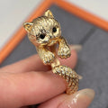 Huitan Gold Cat Ring – Cubic Zirconia Animal Fashion Jewelry Fashion Ring Axl A1043 resizable