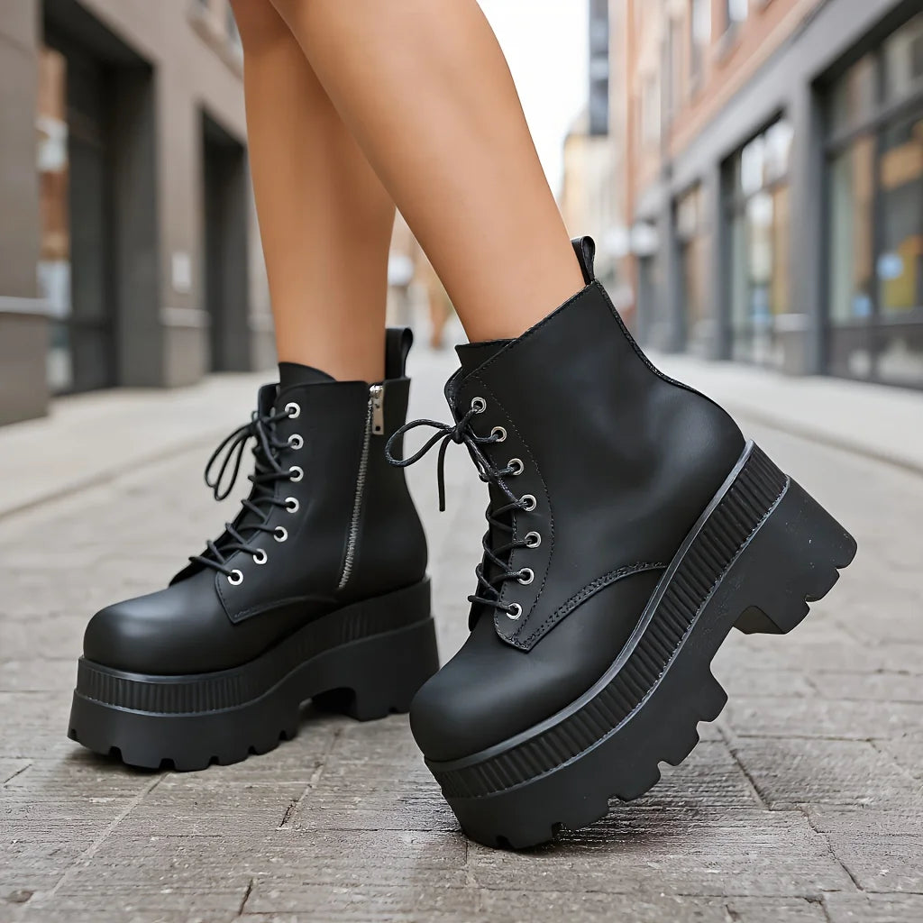 Women's Lace-Up Wedge Ankle Boots | Casual Platform Style Wedge Ankle Boots Axl