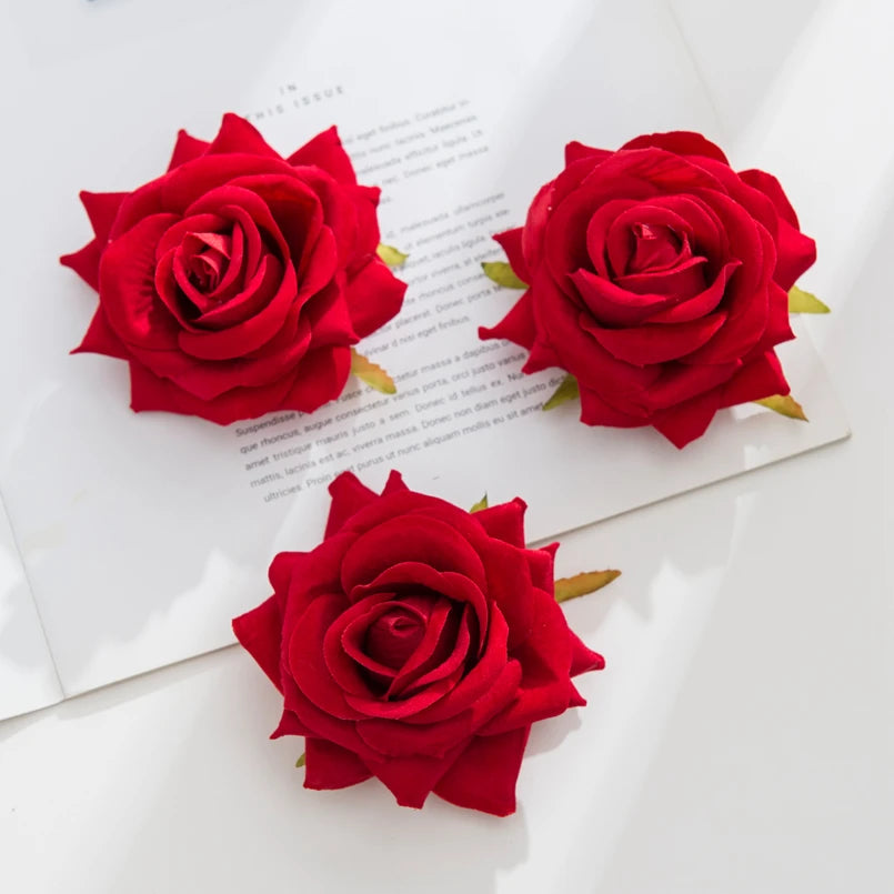 Silk Artificial Rose Flower Heads 5/10 PCS – Wedding & Home Decor Artificial Silk Flowers Axl Red 10 pcs