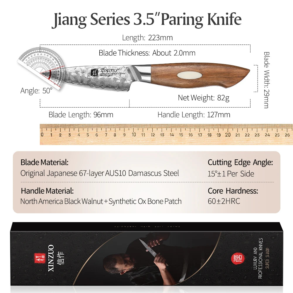 XINZUO 3.5" Damascus Paring Knife – 67-Layer AUS10 Steel Damascus Paring Knife Axl