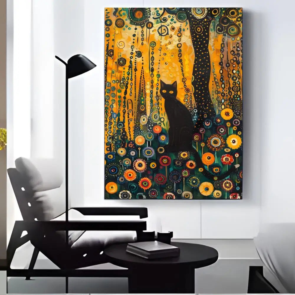 Gustav Klimt Cat Canvas Wall Art – HD Print Poster | Home Decor Canvas Wall Art Axl Black15 30X40cmFrameless