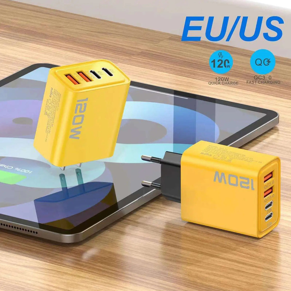 120W 4-Port USB-C Fast Wall Charger Block | Dual PD USB Wall Charger Axl