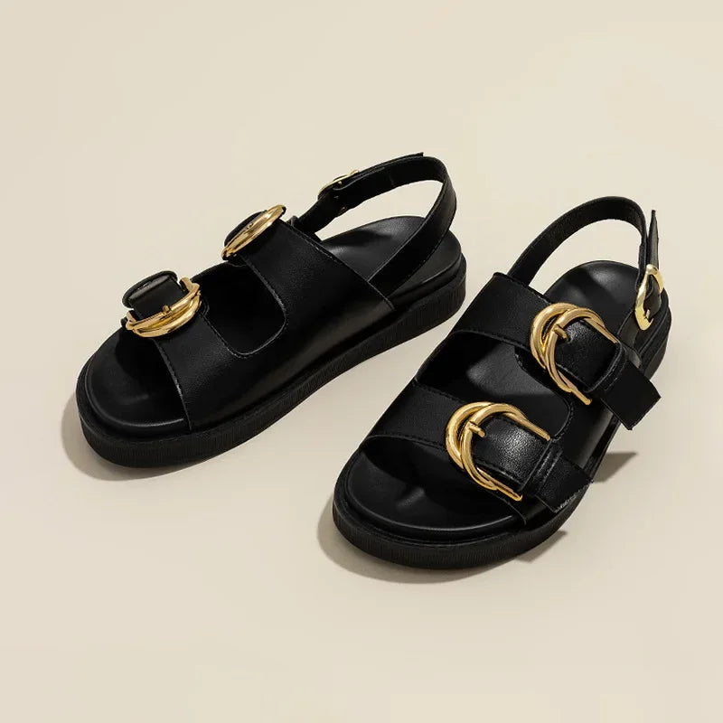 Women's Platform Gladiator Sandals Gold Buckle Roman Slides Platform Sandals Axl
