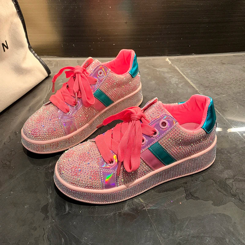 Women's Rhinestone Platform Sneakers – Luxury Sparkle Trainers Platform Sneakers Axl Pink 41