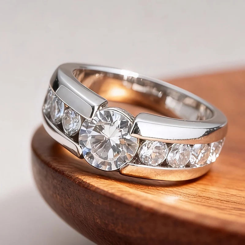Huitan Round CZ Eternity Wedding Ring for Women – Silver Tone CZ Wedding Ring Axl T1172 6