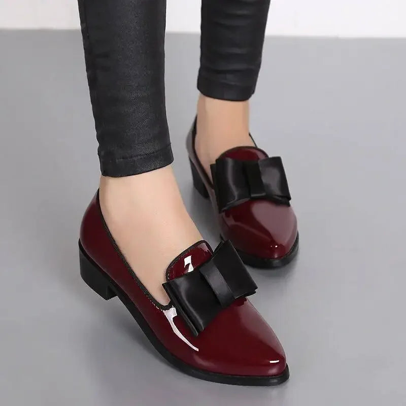Women's Pointed Toe Bow Ballet Flats – Slip-On Patent PU Ballet Flats Axl Red 39