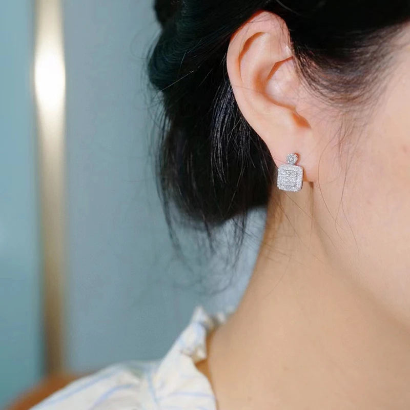Huitan Geometric CZ Stud Earrings | Full Paved Cubic Zirconia Stud Earrings Axl