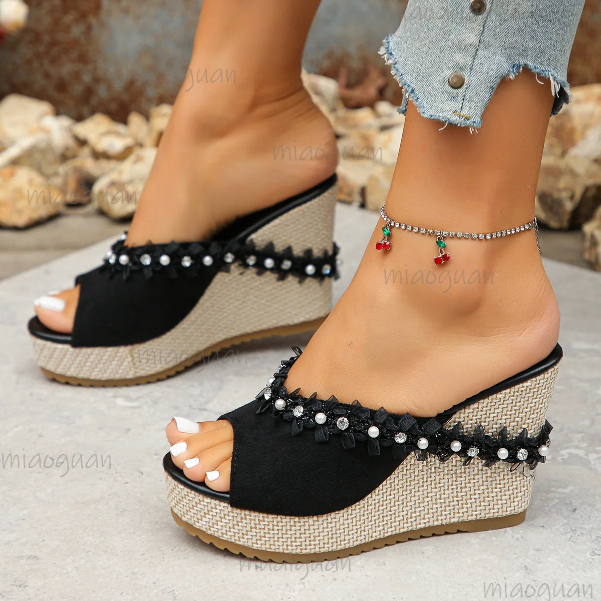 Women's Floral Wedge Platform Sandals | Roman Slip-On Heels Wedge Platform Sandals Axl