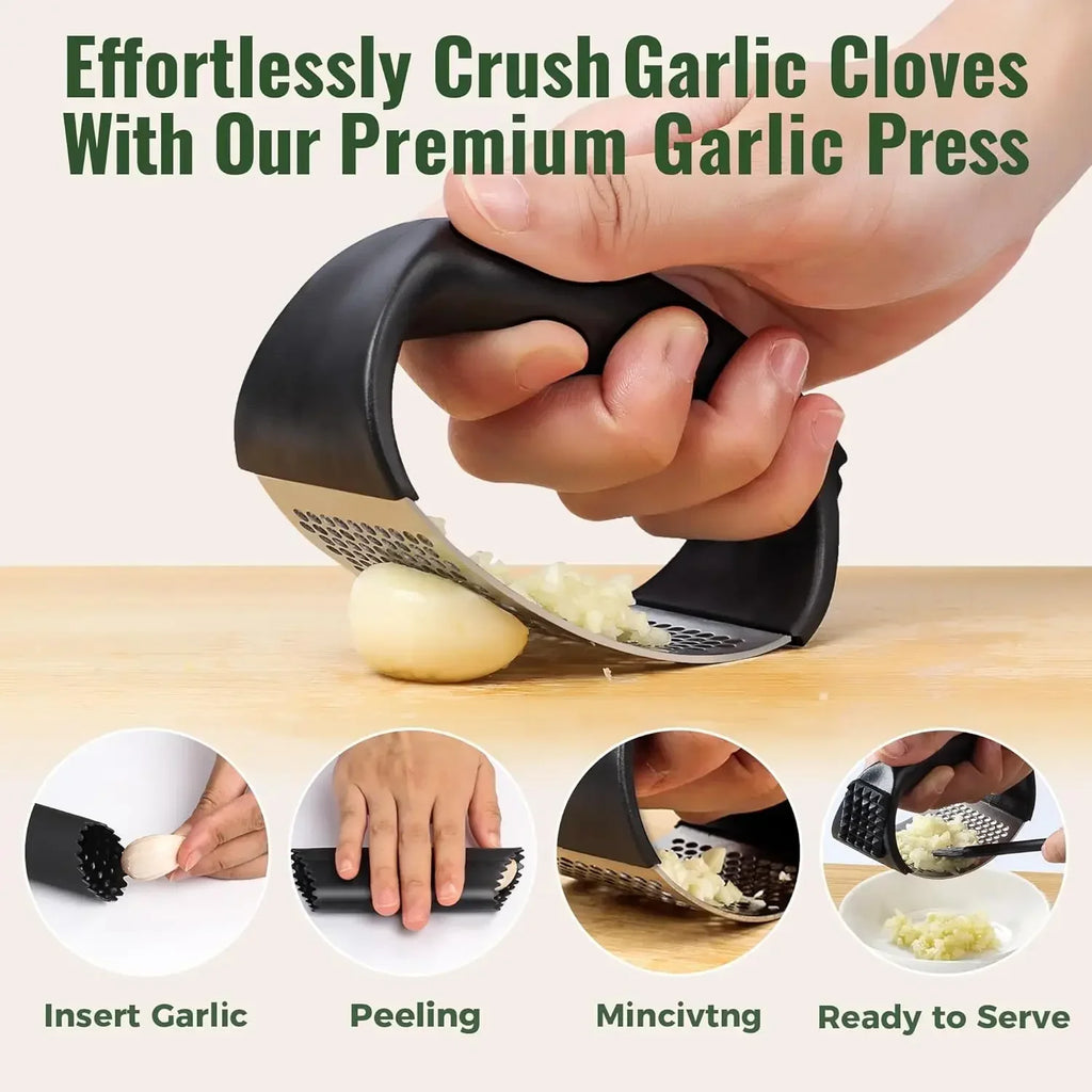 Stainless Steel Garlic Press Rocker with Peeler & Brush Garlic Press Set Axl