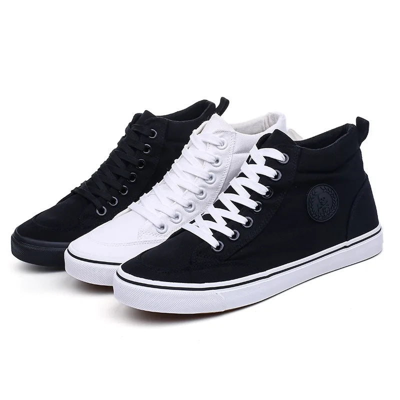 Men's High Top Canvas Sneakers – Lace-Up Vulcanized Casual Shoes Canvas High Top Sneakers Axl