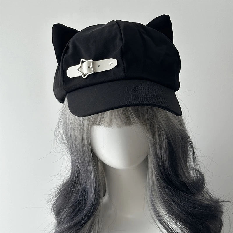 Women's Cat Ear Gothic Beret – Y2K Harajuku Punk Cotton Hat Gothic Beret Hat Axl