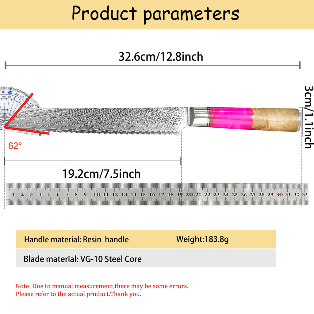 Damascus Steel Serrated Bread Knife – Sharp 19cm Slicing Knife Serrated Bread Knife Axl