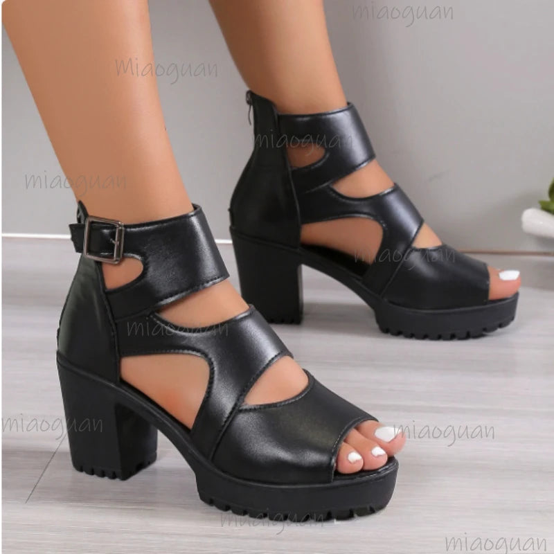 Women's Platform Gladiator Sandals – Square Heel Open Toe Platform Heeled Sandals Axl