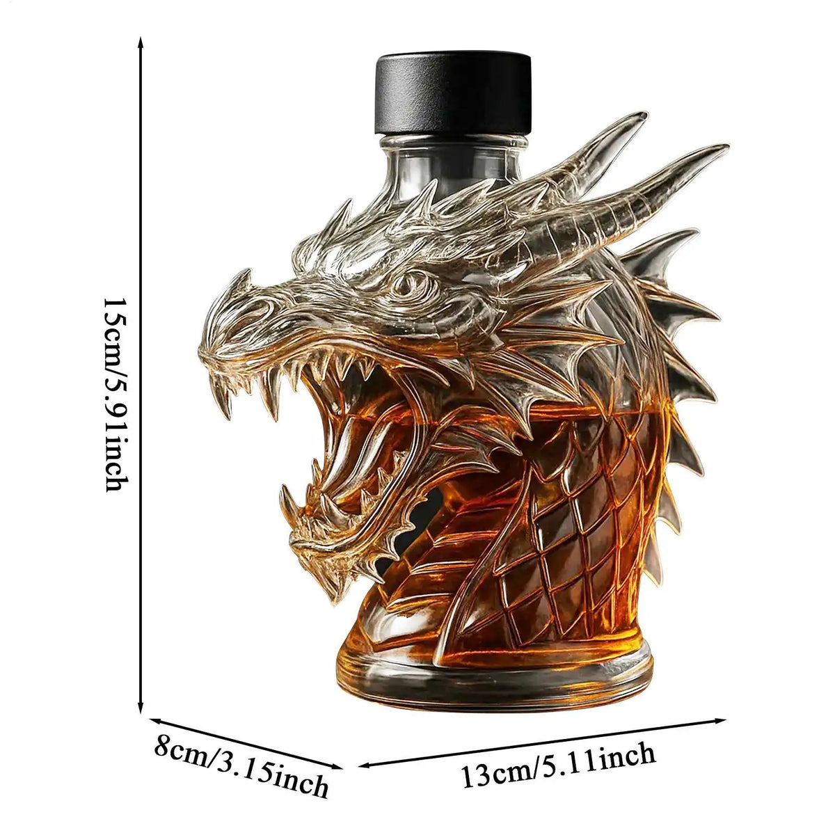 Clear Glass Dragon Decanter – Novelty Collectible Liquor Bottle Glass Decanter Axl