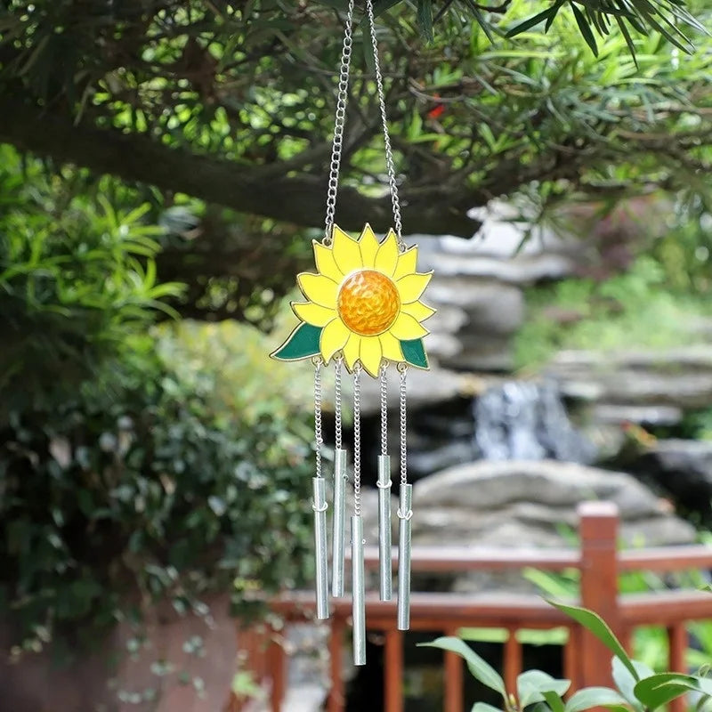 Sunflower Metal Wind Chimes – Garden & Window Hanging Ornament Garden Wind Chimes Axl light green