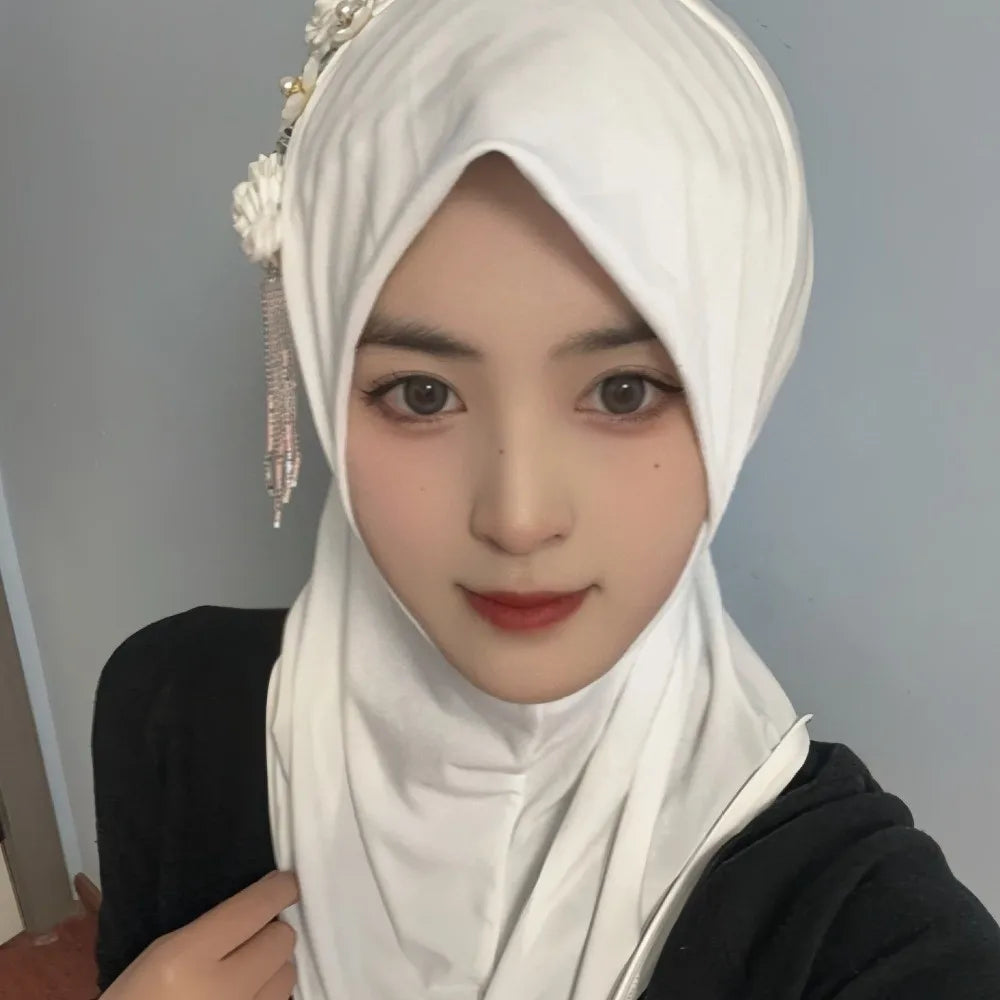 Elastic Flower Tassel Hijab Cap – Soft Breathable Head Wrap Hijab Head Wrap Axl