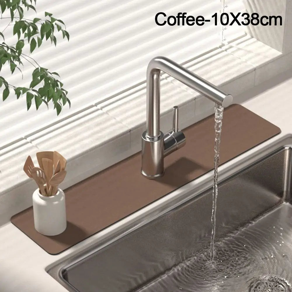 Diatomite Sink Faucet Mat – Absorbent Countertop Drain Pad Sink Faucet Mat Axl coffee-10X38cm