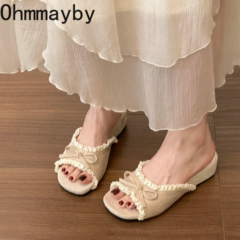 Women's Butterfly-Knot Wedge Slippers | Open Toe Summer Slides Wedge Slippers Axl