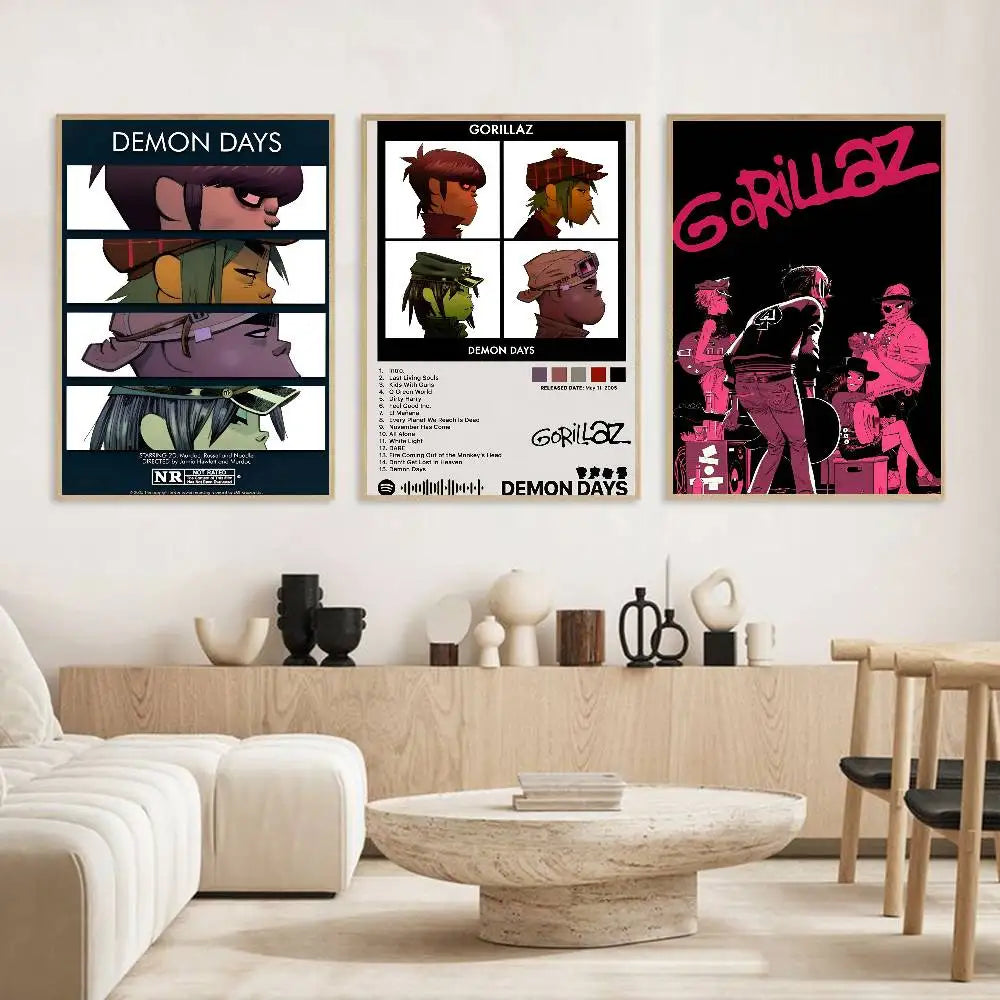 Gorillaz HD Music Poster – Self-Adhesive Waterproof Wall Art Wall Art Poster Axl