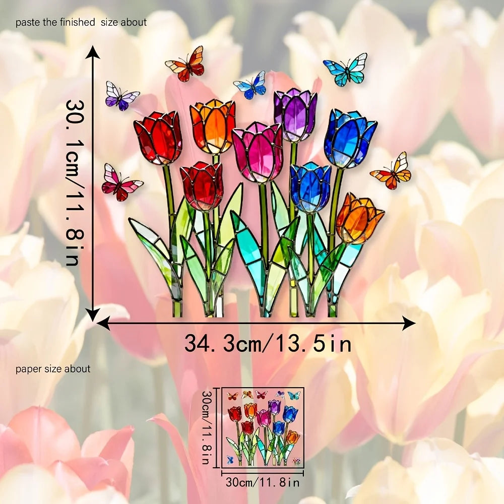 Tulip Butterfly Static Cling Window Decal – Reusable Glass Sticker Window Decal Axl