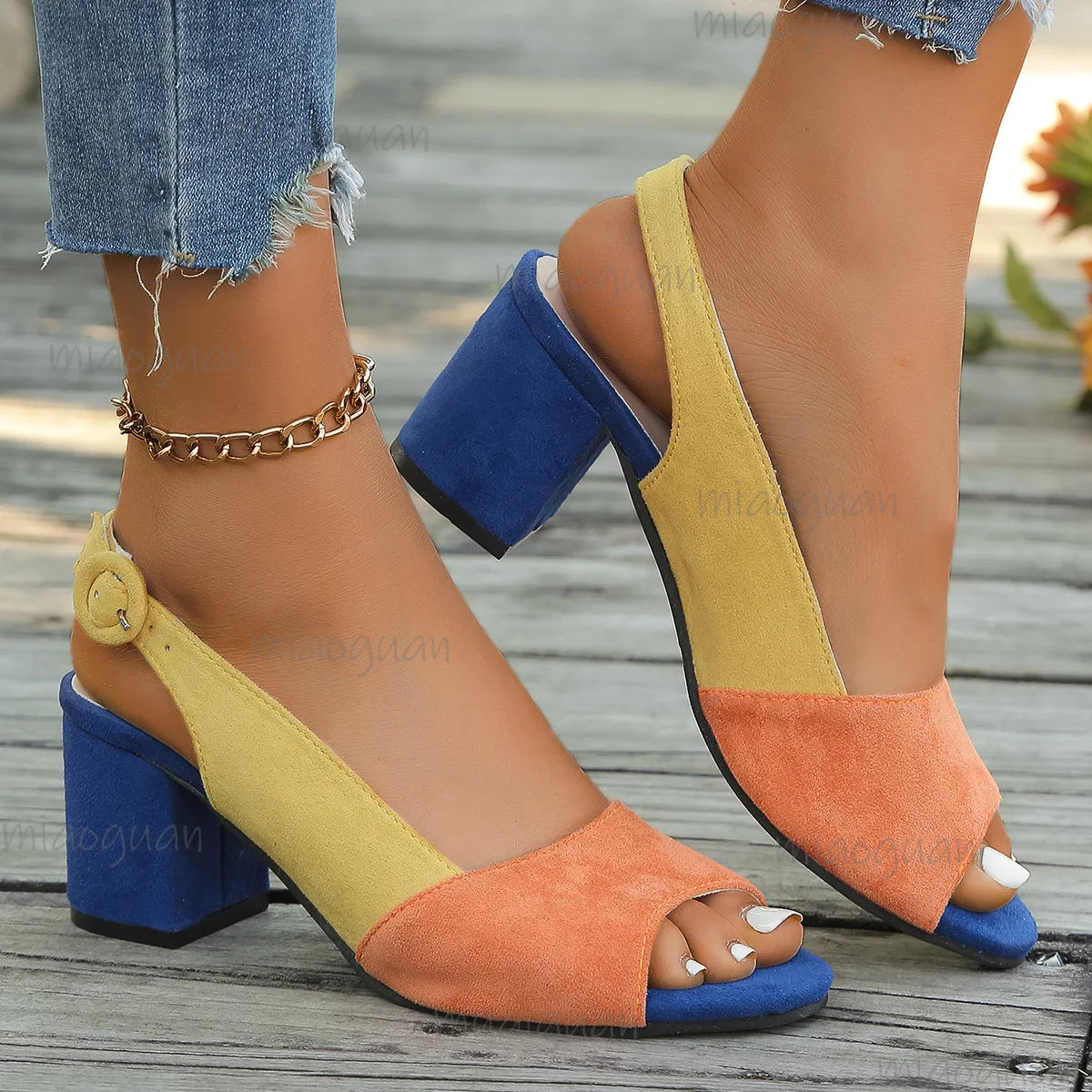 Women's Roma Square Heel Sandals – Open Toe Pumps Plus Size Square Heel Sandals Axl