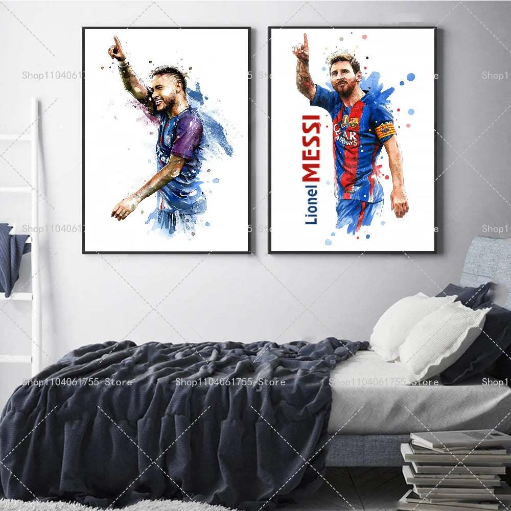 Watercolor Soccer Star Wall Poster – Self-Adhesive Art Sticker Wall Art Poster Axl