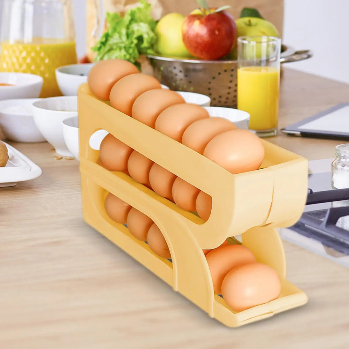 Automatic Rolling Egg Holder for Fridge – 3-Tier Rack Organizer Egg Storage Rack Axl