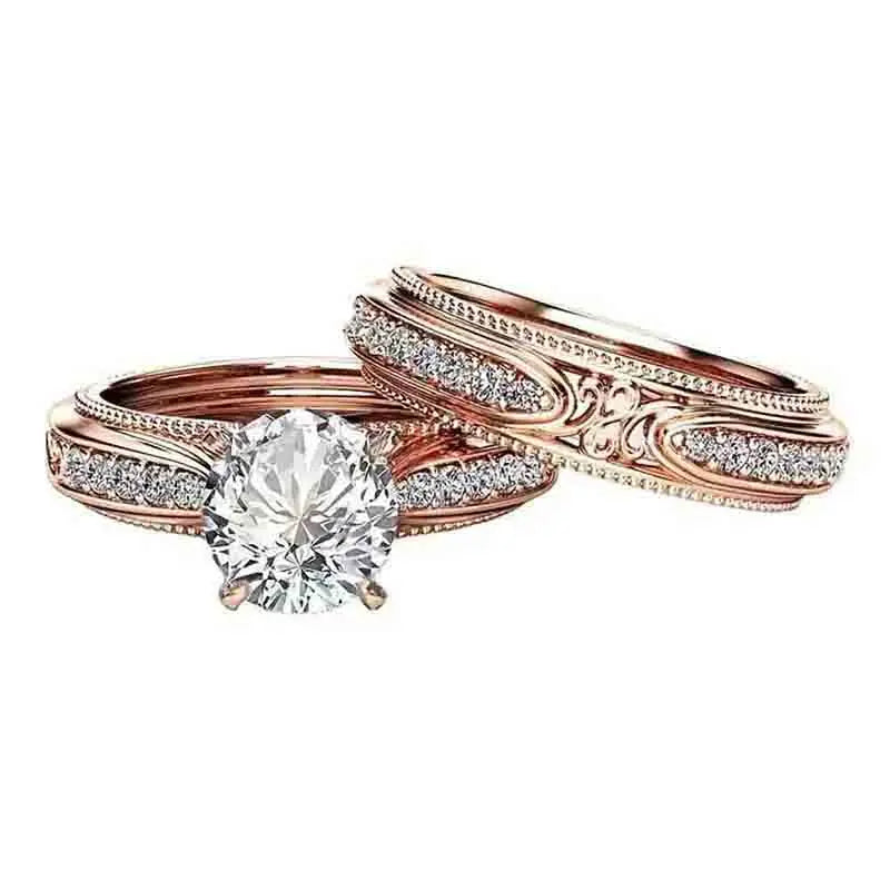 Huitan Rose Gold CZ Bridal Ring Set – Elegant Women's Jewelry Bridal Ring Set Axl