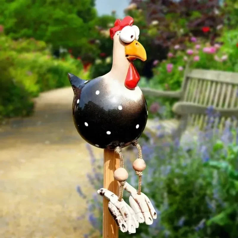 Funny Big-Eyed Chicken Garden Stake | Resin Hen Sculpture Garden Statue Axl