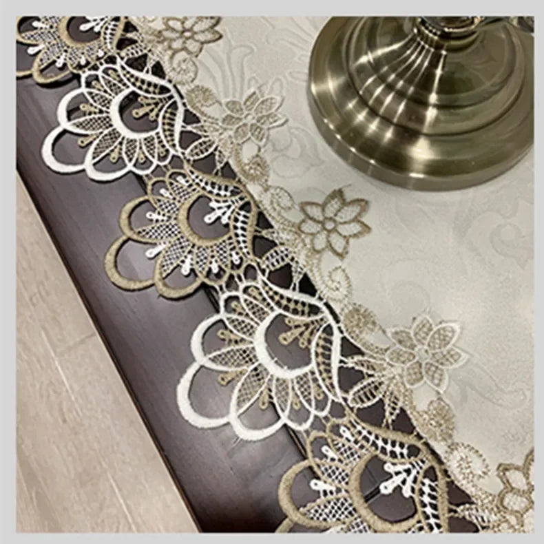 White Lace Embroidered Table Runner – Dust-Proof Fabric Cover Lace Table Runner Axl