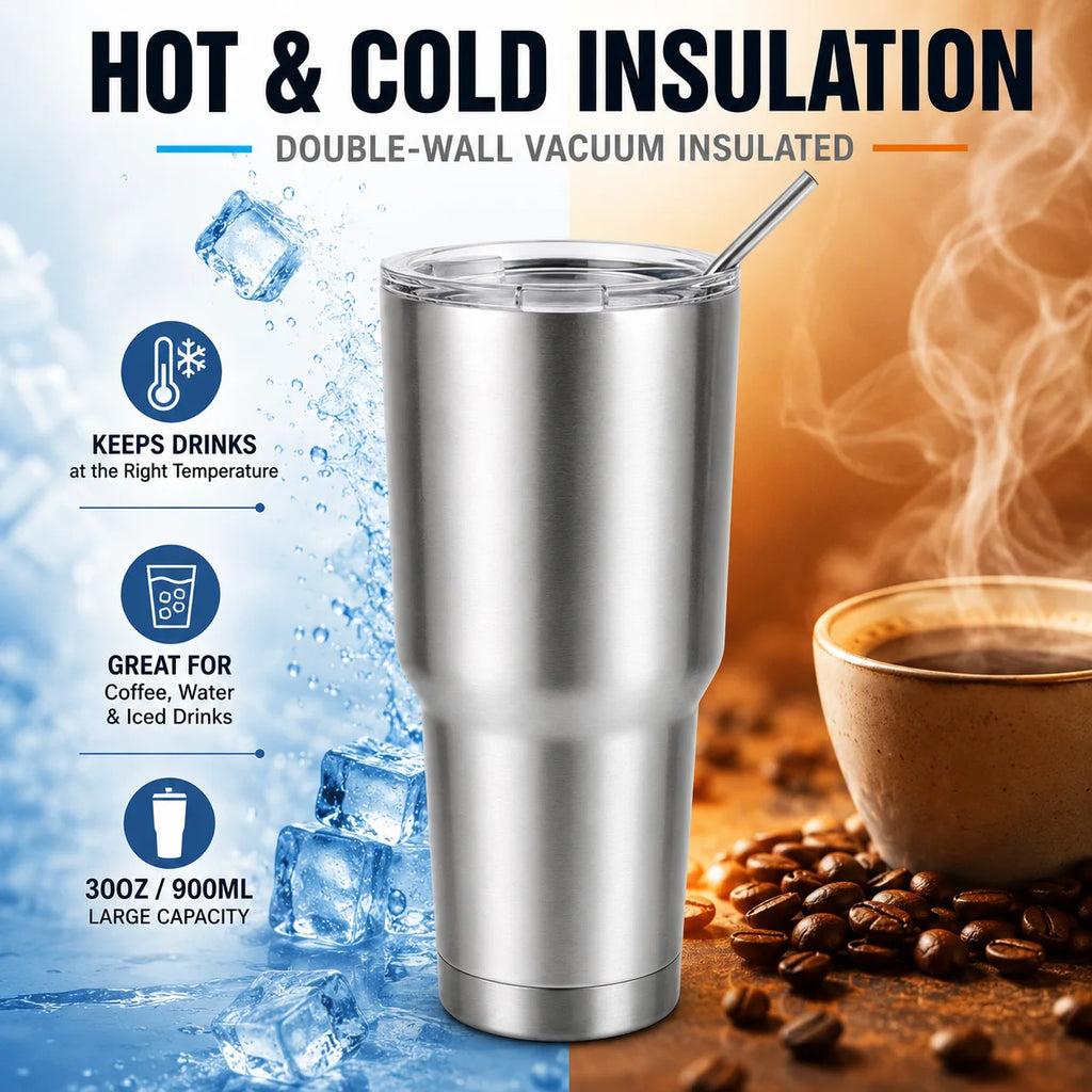 Uwhise 30oz Insulated Tumbler Vacuum Travel Mug with Straw Insulated Travel Tumbler Axl