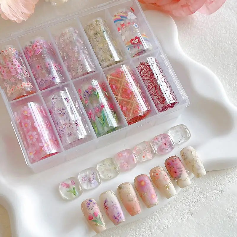 Nail Foil Transfer Paper – 10 Rolls Floral Rose & Butterfly Nail Foil Transfers Axl